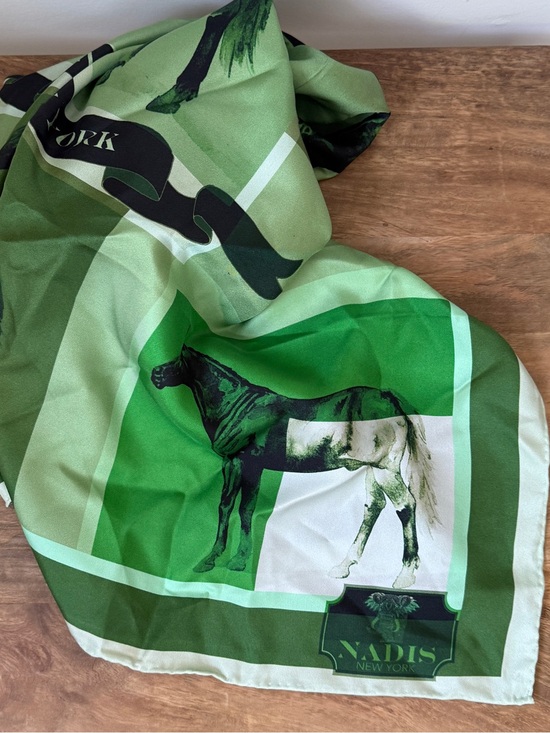 Nadis New York Accessories - Nadis New York Green Equestrian Horse Print Silk Scarf